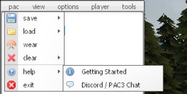 The pac section of the toolbar